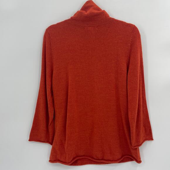 SARAH SPENCER Merino Wool Knit Sweater Top Size XL Rust Orange Turtle Cowl Neck - Picture 5 of 7